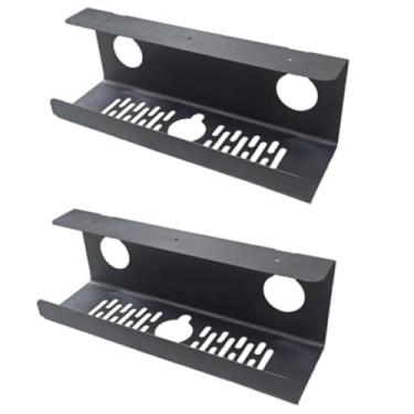 Imagem de Bandeja de gerenciamento de cabos sob a mesa sem furadeira - Organizador de cabos para mesa em pé - Huntnexcor Gerenciamento de cabos de metal com grampo - preto 2 conjuntos