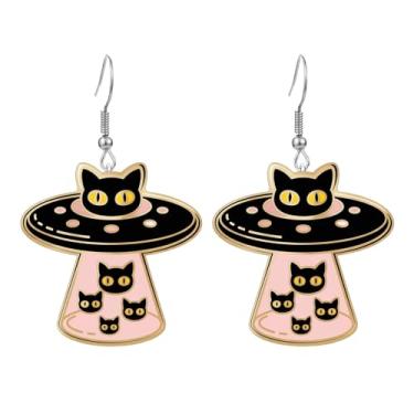 Imagem de Brincos de gato para o dia dos namorados, brincos femininos pendentes para lembrancinhas de festa, joias de acrílico para intercâmbio de estudantes, presentes para lembrancinhas de sala de aula