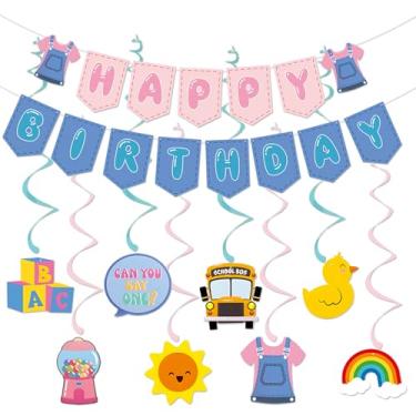 Imagem de Decorações de festa para meninas fofas, faixa de feliz aniversário, desenho animado, professora, meninas, decoração de redemoinho para pendurar para professor de inglês, aniversário, chá de bebê