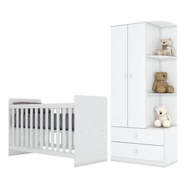 Imagem de Jogo de Quarto Infantil Labirinto com Guarda Roupa e Berço Branco Bril