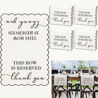 Imagem de Tegeme Pacote com 4 placas de assento reservadas para cadeiras de casamento panos de banco de reserva recortados Esta fileira é reservada elegante borda preta para recepção, festas, celebrações