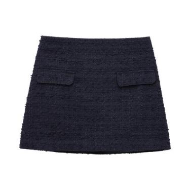 Imagem de Saia Mini De Tweed Feminina De Cintura Alta Com Zíper Lateral E Aba, M