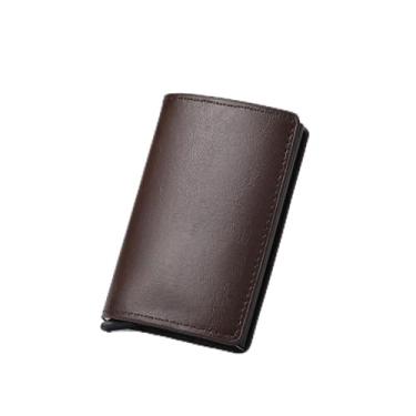 Imagem de Carteira masculina de fibra de carbono com porta-cartões pop-up com bloqueio de RFID, fina, minimalista, bolso frontal, capacidade para 9 a 14, compartimento para dinheiro, Marrom escuro, Tendência