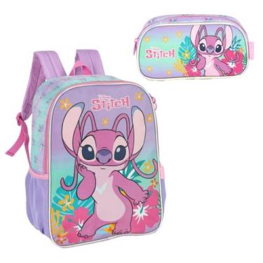 Imagem de Kit Mochila Stitch Costas Escolar Disney Roxo Com Estojo - Luxcel