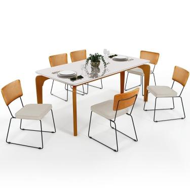 Imagem de Mesa Capri 160cm Off White Com 6 Cadeiras B05 WhiChampagne