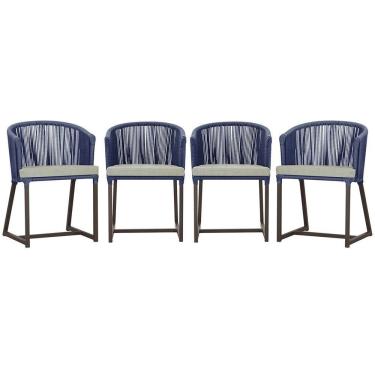 Imagem de 4 Cadeiras De Jantar Noronha Marrom Corda Náutica E3 Trama Azul
