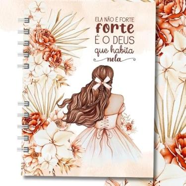 Imagem de Caderno A5 capa dura para anotações com versículos, caderneta brochura 96 folhas estilo inspirador, caderno sem pauta ou pautado para estudo, organização e uso diário (Ela não é forte - Castanho,FOSCA)