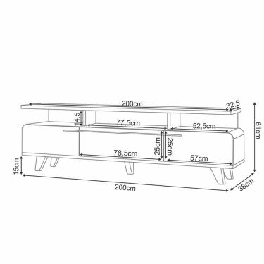 Imagem de Rack Para Sala De Estar Tv 70 Pol Orgânico 200cm émile B01 Off White Castanho - Lyam Decor