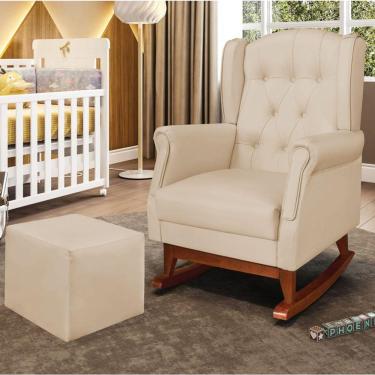 Imagem de Poltrona De Amamentação Balanço Madeira E Puff Elyra Sintético P02 - D'rossi Bege