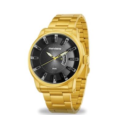 Imagem de Relógio Mondaine Masculino Analógico De Pulso Moderno Dourado Preto Em Aço Inoxidável Quartz Brilha No Escuro Calendário A Prova D'água 50 Metros Original