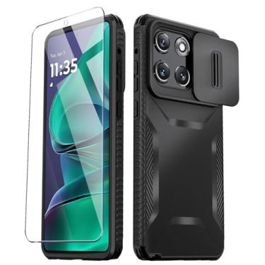 Imagem de GOVTAN Capa compatível com Moto G Stylus 5G 2025 com capa de câmera deslizante + protetor de tela, proteção contra quedas de grau militar, capa protetora resistente à prova de choque, preta