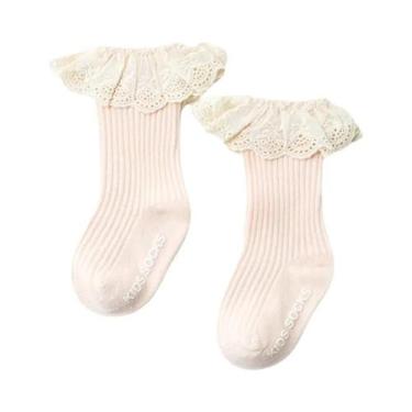 Imagem de Meias De Algodão Longas Com Renda Para Meninas, Meias De Tubo Médio Pa