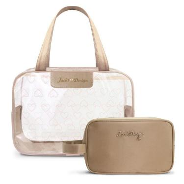 Imagem de Kit Bolsa Transparente + Necessaire C/ Alça Bege