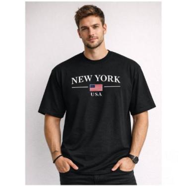 Imagem de Camiseta Masculina Oversized Malha Algodão Plus Size Estampa New York 