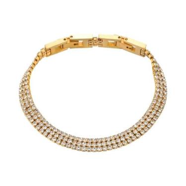Imagem de Pulseira Feminina Brilhante Com Zircônia Cúbica, 2 3 Fileiras, Aço Ino
