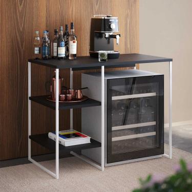 Imagem de Aparador Adega Barzinho Bourbon 95cm Industrial em Aço para Sala Cozinha Bar Gourmet - Branco/preto