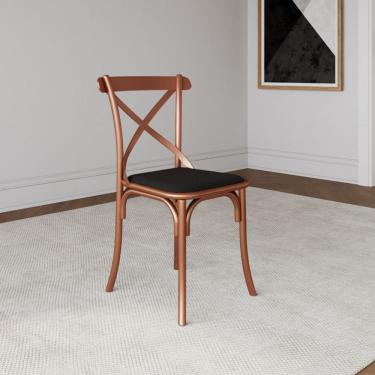 Imagem de Cadeira de Jantar Katrina Base em Aço com Assento Corano Preto para Sala Cozinha - Cobre/preto