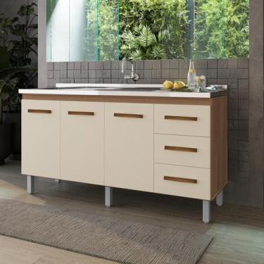 Imagem de Balcão de Pia 150 Cm Diana Cozinha Gabinete Armário 3 Portas 3 Gavetas