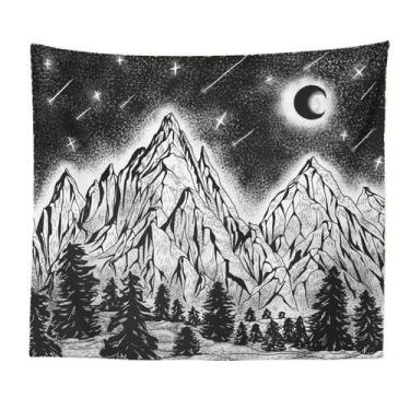 Imagem de Tapeçaria de parede, cena noturna, floresta, montanha, céu estrelado, 