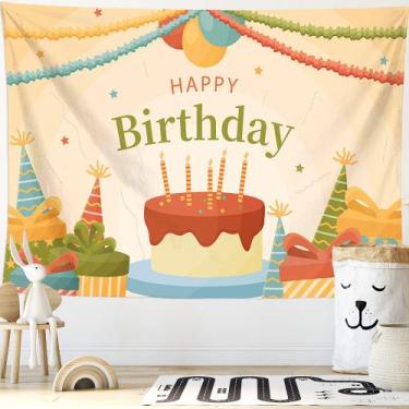 Imagem de Tapeçaria Happy Birthday Room Aesthetic 150x130cm, microtecido - yiwei