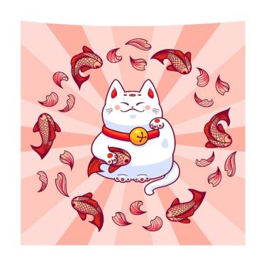 Imagem de Tapeçaria Lucky Cat, microtecido de parede, 150x150cm, decoração de quarto