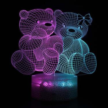 Imagem de Luz noturna, LED 3D, ursos que mudam de cor para crianças com base - Y
