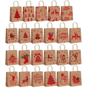 Imagem de Sacola de presente de Natal, papel Kraft, bolsa de transporte com alça