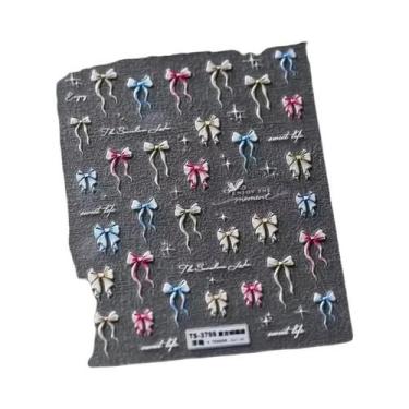 Imagem de Adesivos De Unha 5D Com Borda Dourada, Coração, Laço, Lua E Estrela, E