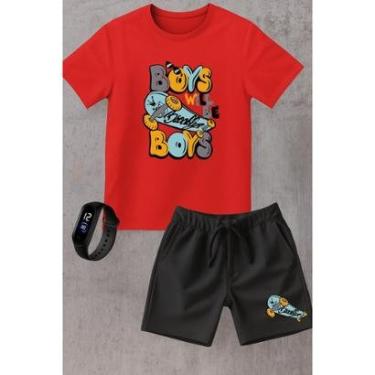 Imagem de Conjunto Infantil Camiseta e Short Moletinho Moda Verão Skate Street Brooklyn com Relógio Digital-Unissex