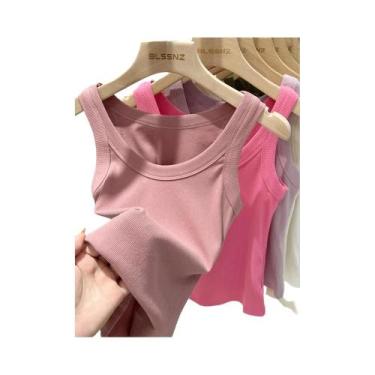 Imagem de Camiseta Sem Mangas Feminina De Gola Redonda Em Malha Lisa, Básica E E