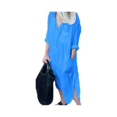 Imagem de Vestido Feminino Casual De Verão Em Algodão E Linho, Elegante, Cor Sól