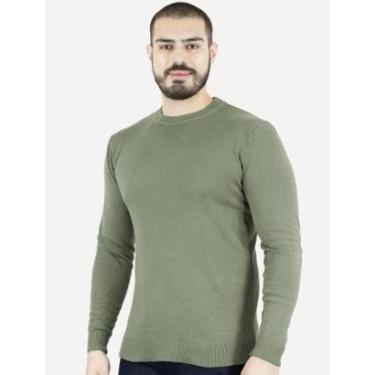 Imagem de Suéter Dixen Masculino Crewneck Tricot Liso Verde-Masculino
