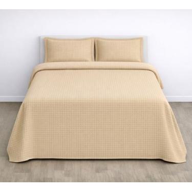 Imagem de Kit Colcha Solteiro Algodão Piquet Favo Gênova Cores Teka 2 Peças, Beg