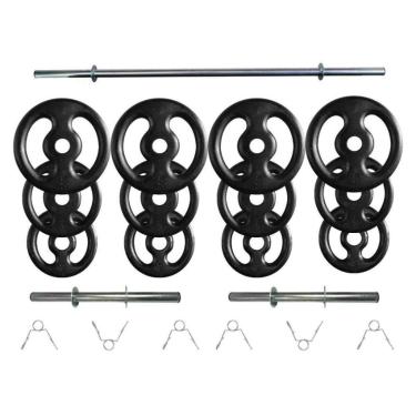 Imagem de Kit Profissional 40 Kg de Anilhas + 2 Barras de 40cm + Barra de 160cm-Unissex