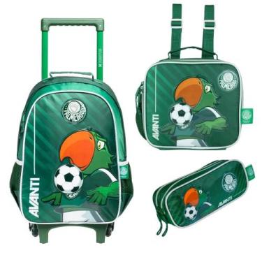 Imagem de Kit Mochila Com Carrinho Lancheira Térmica e Estojo Duplo Palmeiras Ve