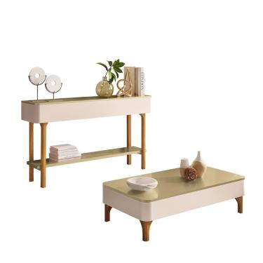 Imagem de Mesa de Centro Liz Sala e Aparador Fiero Pés Madeira Maciça