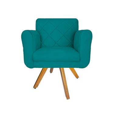 Imagem de Poltrona Estofada Com Base Giratória De Madeira Sala Isabella Suede Azul Turquesa - LM DECOR