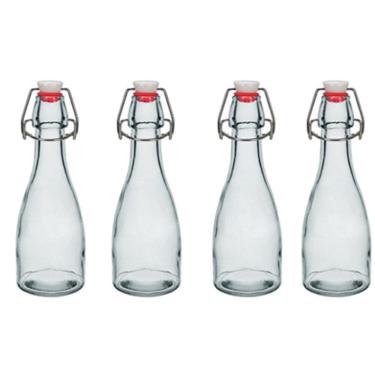 Imagem de KIT 4 GARRAFAS ÁGUA SUCO LEITE HOME&CO COM TRAVA NA TAMPA VIDRO 250ml 21x7x7cm TRANSPARENTE