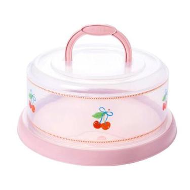 Imagem de Boleira com Alça e Rosca Plasútil Decorada Rosa com Cereja