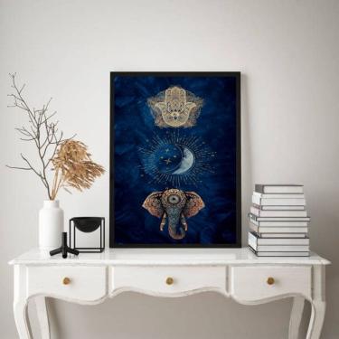 Imagem de Quadro Mistico Hamsa Lua Elefante 45x34cm