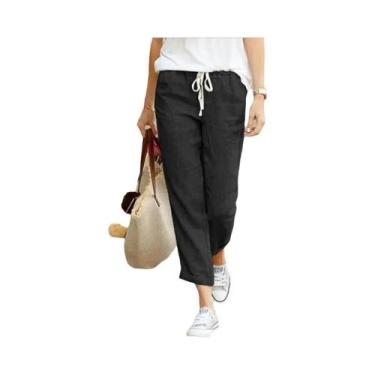 Imagem de Calças Casuais Femininas De Algodão Preto Com Cintura Ajustável Y2K, E