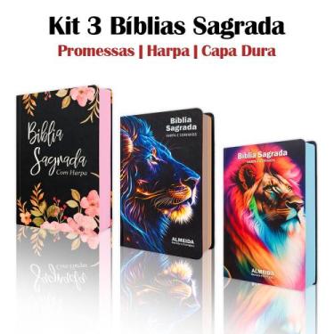 Imagem de Kit 3 Biblias Sagrada Letra Gigante - Capa Dura Leão - Palavras de Jes