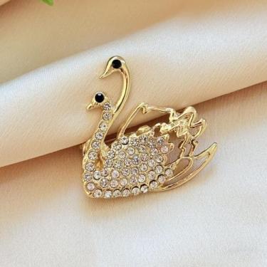 Imagem de Broche Cisne Dourado Duplo com Strass - Pistache Acessórios