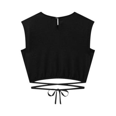 Imagem de Blusa Cropped em Linho Sena Lilimoon, 20, Preto