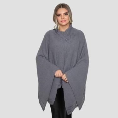 Imagem de Poncho Feminino Tricot Mousse Liso Gola Alta Casaco Lã Inverno - GIP, 