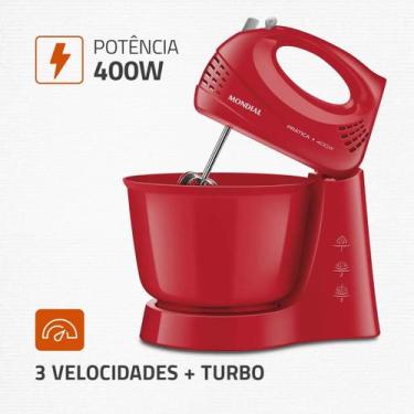 Imagem de Batedeira Power Prática Mondial B-44-R 400W Vermelha 127V, Vermelho, 1