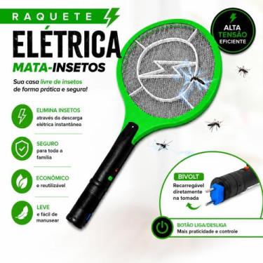 Imagem de Raquete Elétrica para Mosquito Pernilongo Mosca MataInsetos Recarregáv