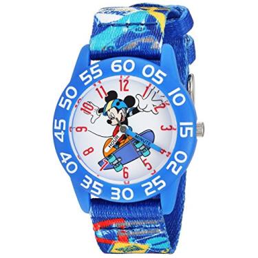 Imagem de DISNEY Relógio analógico de quartzo para meninos Mickey Mouse com pulseira de nylon, azul, 16 (modelo: WDS000126)