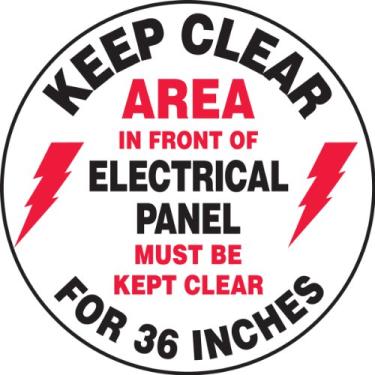 Imagem de Accuform Placa de piso NMC "Keep Clear Area in Front of Electrical Panel Must Be Kept Clear for 91 cm", placa de painel elétrico de vinil antiderrapante de 43 cm de diâmetro, branca, feita nos EUA,