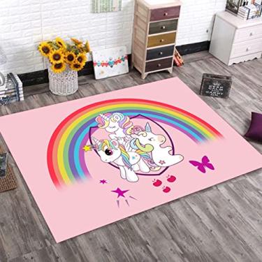 Imagem de Tapete de área de fundo de desenho animado com animais fofos em estilo desenho animado tapete de área de poliéster para sala de jantar dormitório quarto casa decorativa 40 x 60 cm